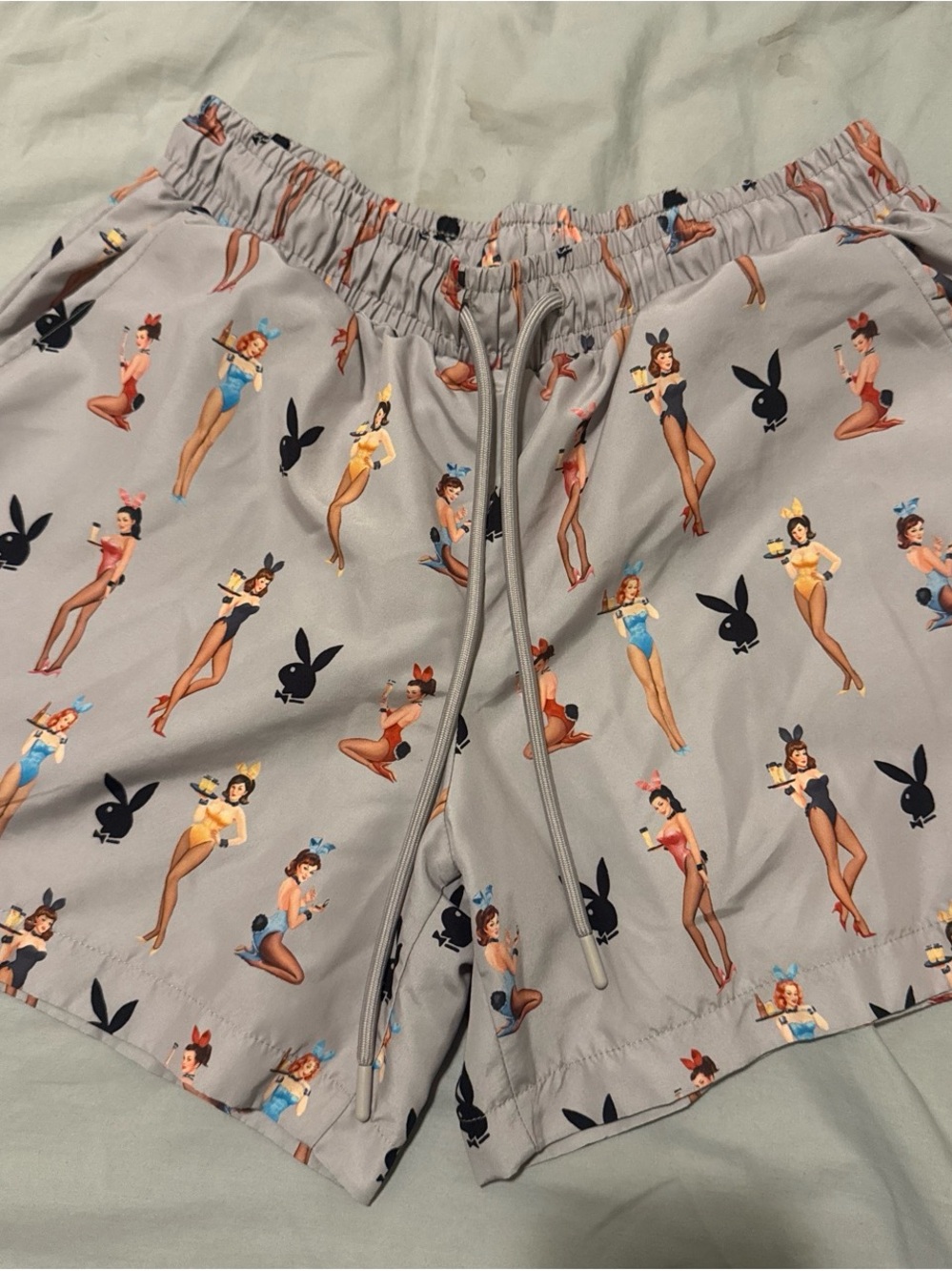PacSun Light Gray Pinup Bunny Print Athletic Shorts